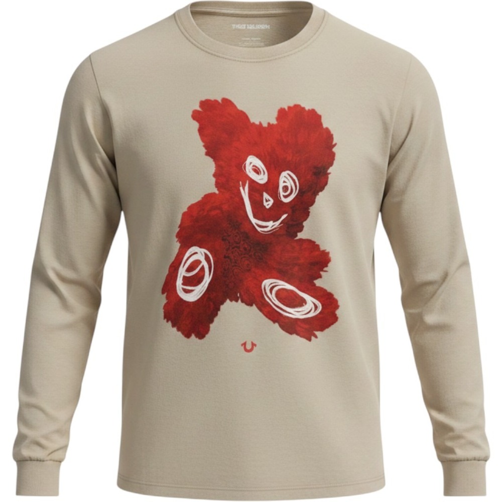Festival Streetwear True Religion Rosecrans L/S Sm Graphic T-Shirt Tan‎ Red Bear